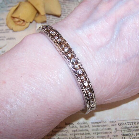 Vintage ADI Thailand Sterling Silver Cubic Zirconia CZ Hinged Bangle Bracelet - Picture 3 of 11